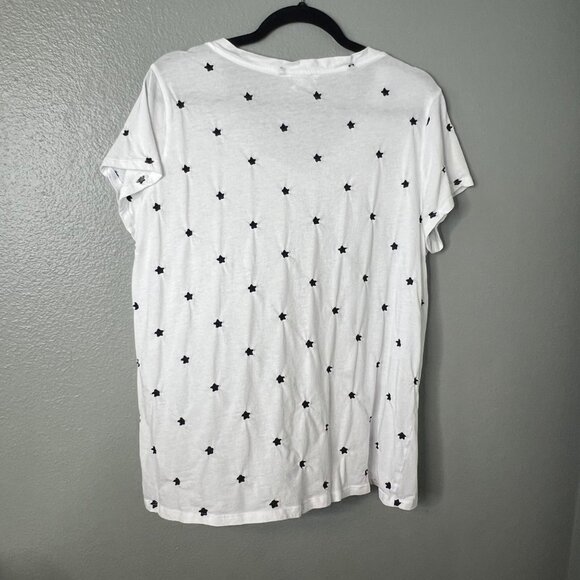 For The Republic V-Neck Star T-Shirt Size 1X Embroidered T-Shirt White Blue - Picture 5 of 5